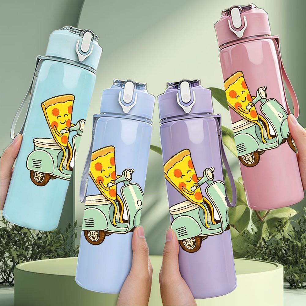 1PC Retro Scooter Motorcycle Print 750ml Color Plastic Sports Water Bottle Leakproof Flip Straw Lid Suitable for Sports Office Home Use