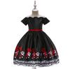 Girls Christmas Costume Santa Claus Snowflake Lace Patchwork Princess Dress Cartoon Print Dresses