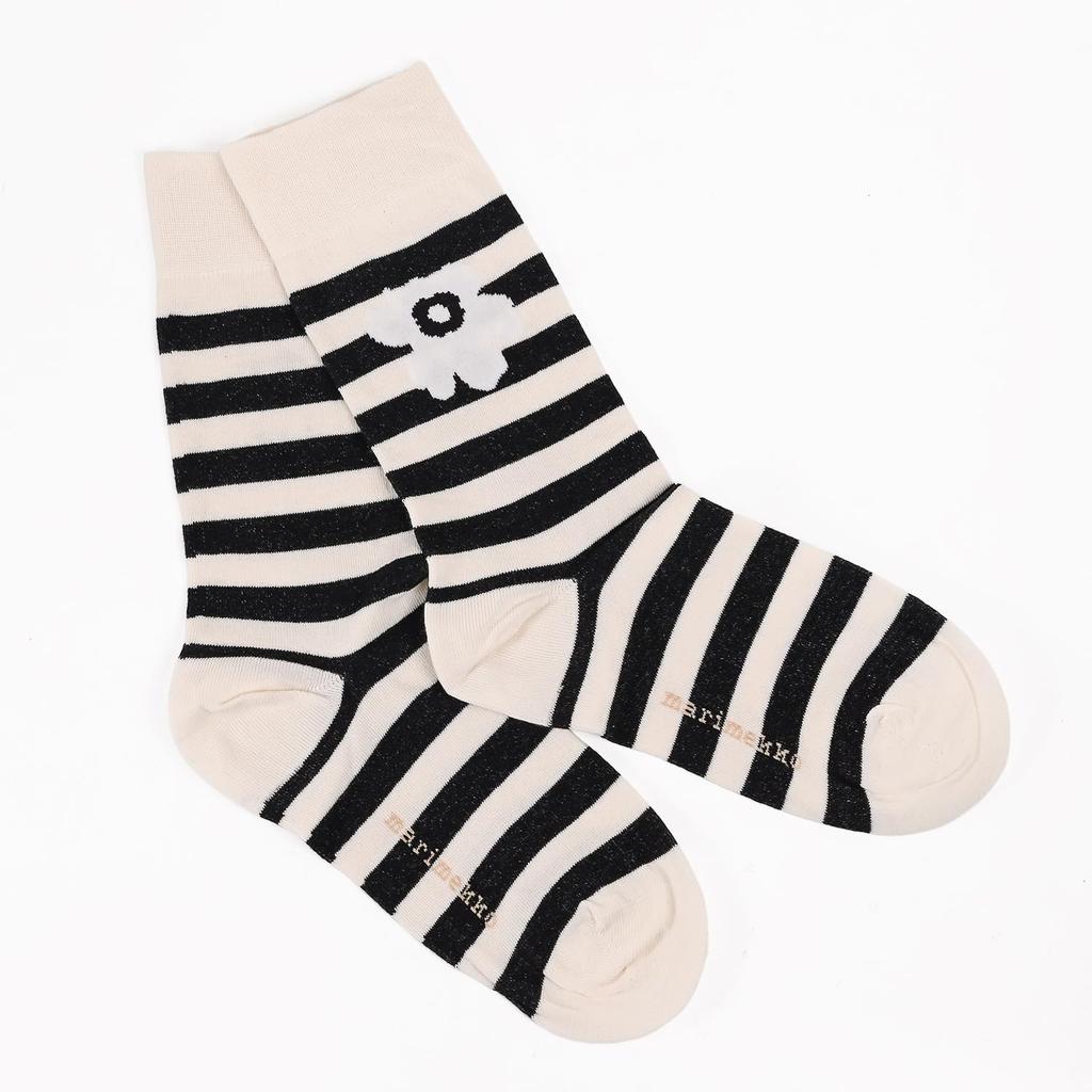 Marimekko Women's Socks, KASVAA Tasaraita, Border Stripe, Unikko, White, Black, 92729 092729 199 3436, Scandinavian Design [Parallel Import]