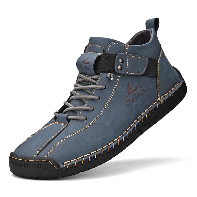 New 2025 Handmade Leather Men Boots Man Breathable Casual Leather Shoes Design Sneakers Men Ankle Boots Breathable Outdoor Boats