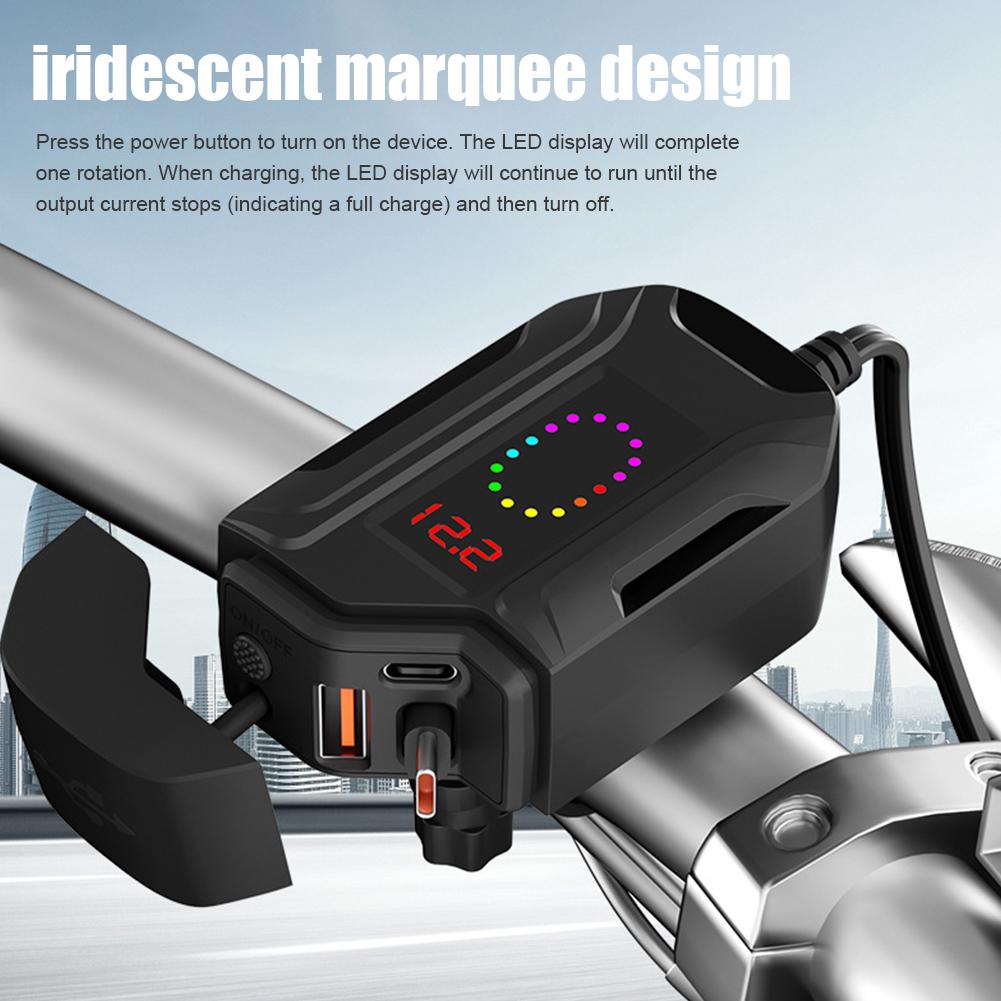 Motorcycle Mobile Phone Charger With USB Fast Charging And TYPE-C Retractable 30W Flash Charging Cable Socket Waterproof
