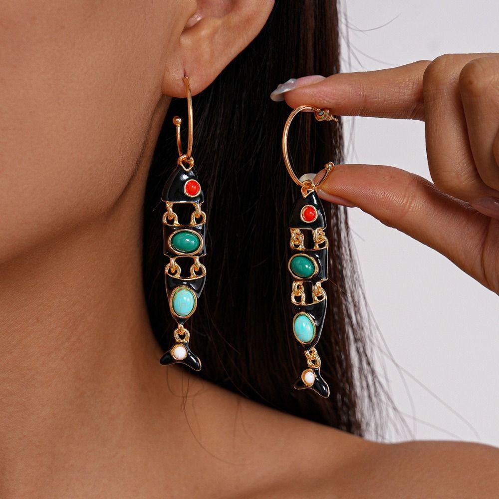 Gothic Ethnic Style Earrings Vintage Enamel Dangle Earrings Little Fish Earrings Festival Jewelry