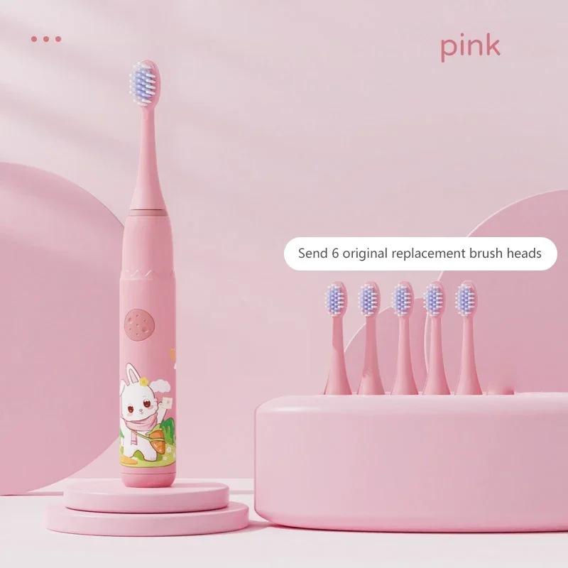 Children Sonic Electric Toothbrush IPX7 Waterproof Colorful Cartoon For Kid Use Soft Bristle Replaceable With Tooth Brush Heads