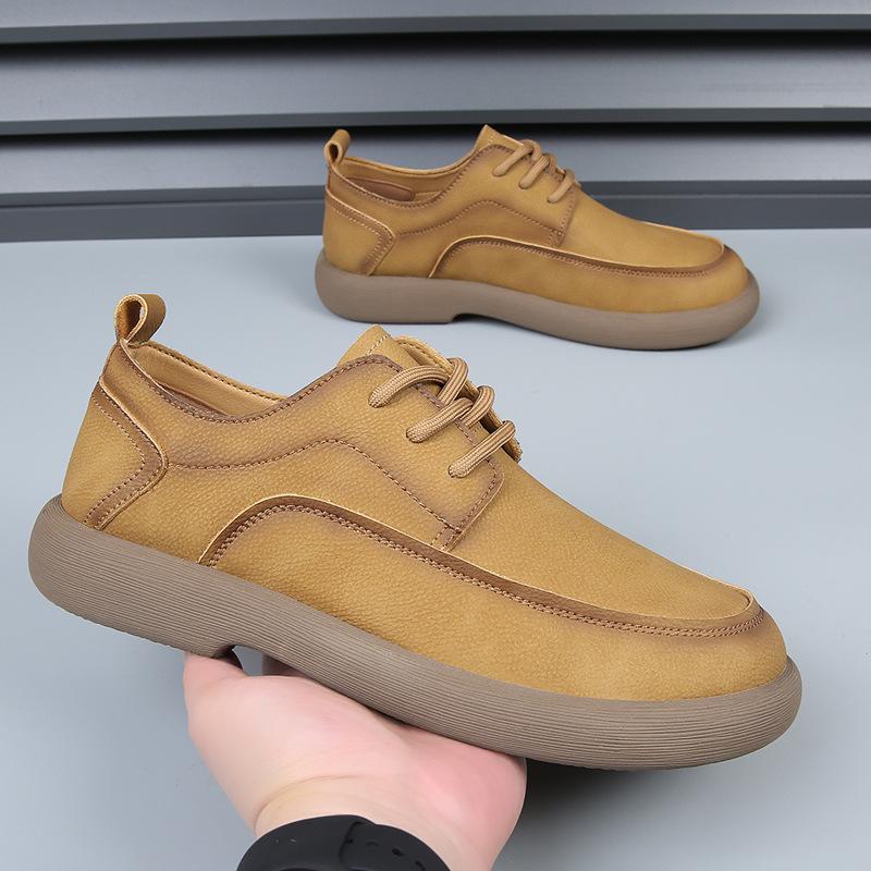 New Shoes for Men Genuine Leather Casual Shoes Retro Breathable Microporous Flat Skateboard Shoes Street Cool Sneaker