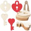 20/40/60pcs Locks and Keys Wooden Heart-Shaped Wood Blank with Twines Art Ornaments for Wedding Valentine's Day Decoration