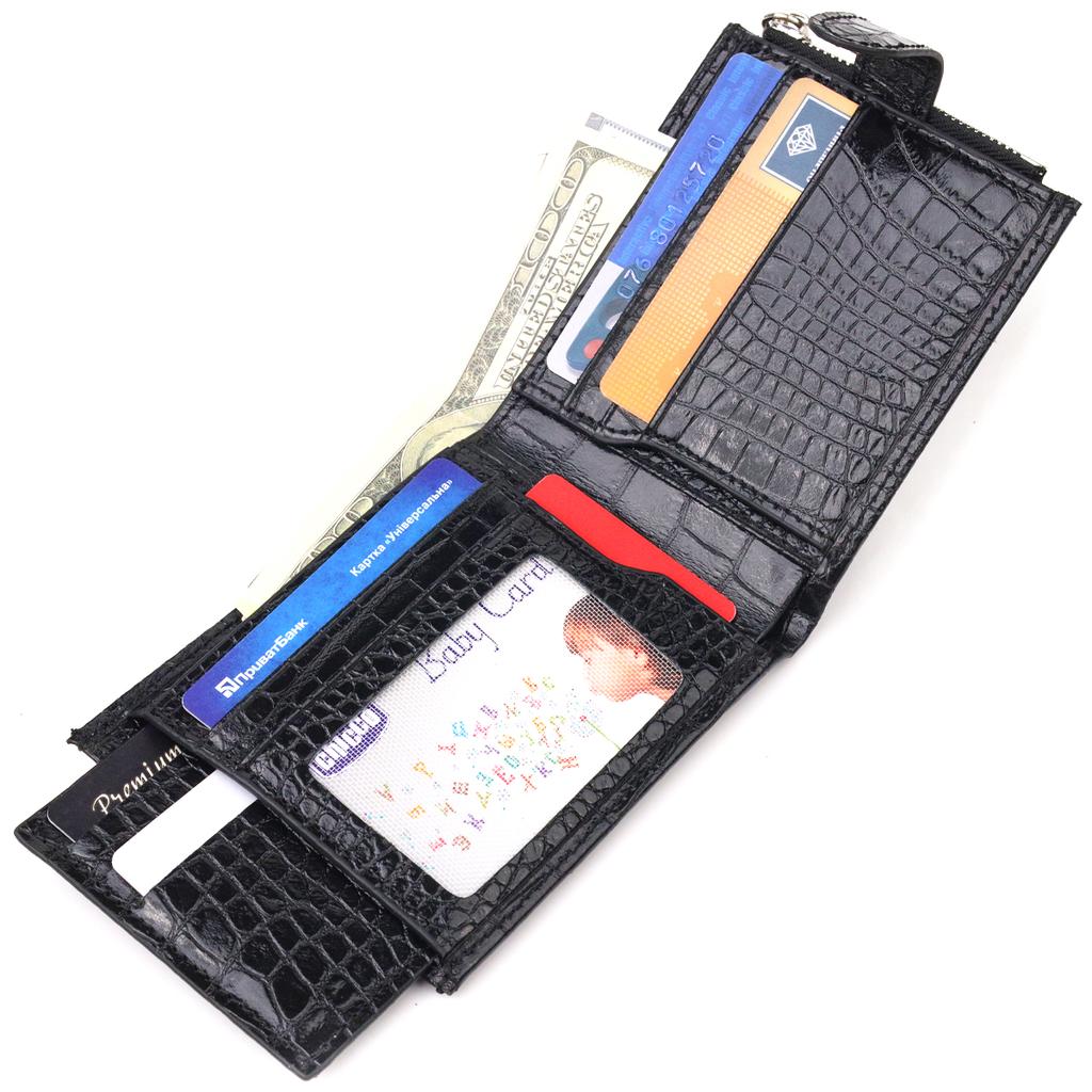 Мужской горизонтальный кошелек из натуральной фактурной кожи CANPELLINI Purse 21504 Черный