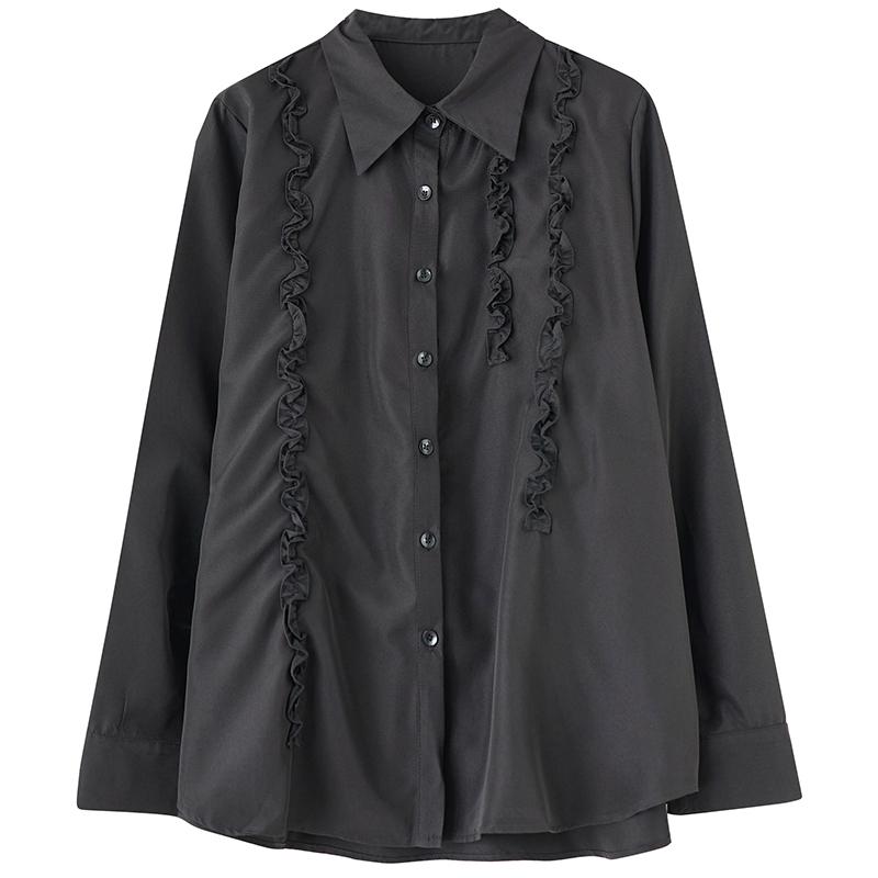 DIMANAF 2025 Большой размер Новая весенняя блузка рубашка Женская с длинным рукавом Базовые модные топы Футболки Свободная Белая Однотонные футболки