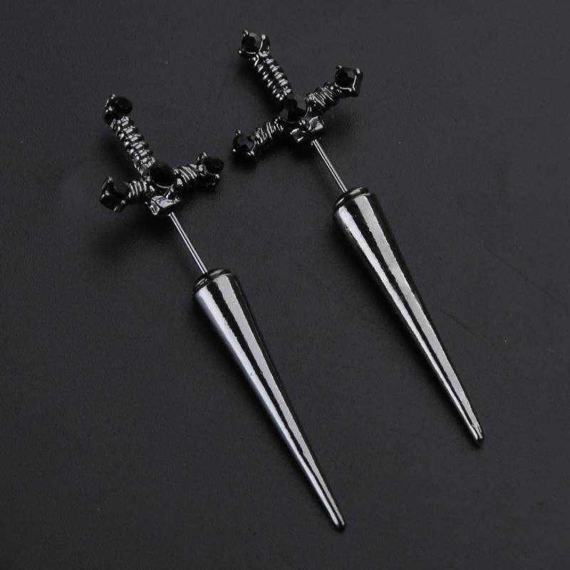 Novel Punk Multicolor Crystal Dagger- Earrings Metal Sword- Handle Studs Earrings for Women Girls Halloween Jewelry Gift