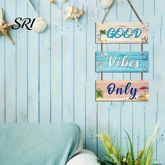 Wooden Ornaments Beach Theme Wall Sign Good Vibes Only Hanging Plaque with Hemp Door Decoration Rope Coastal Ocean-Style Welcome for Porch Fence