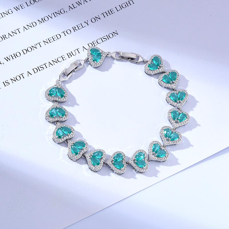 Браслет European & American Love Water Drop из циркония, платиновое покрытие из меди, 17,5 см с удлинительной пряжкой, вставки из цветных камней