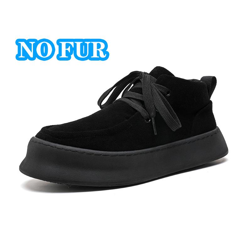 Genuine Leather Men's Casual Boots Fashion Designer Ankle Boots Handmade Sewing Male Walking Shoes Warm Plush Fur Winter Boots