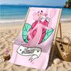 Custom Name Pink-Panther Heart In Space Adventure Microfiber Beach Towel, Lightweight for Summer Travel, Swimming Pool Fan Gift