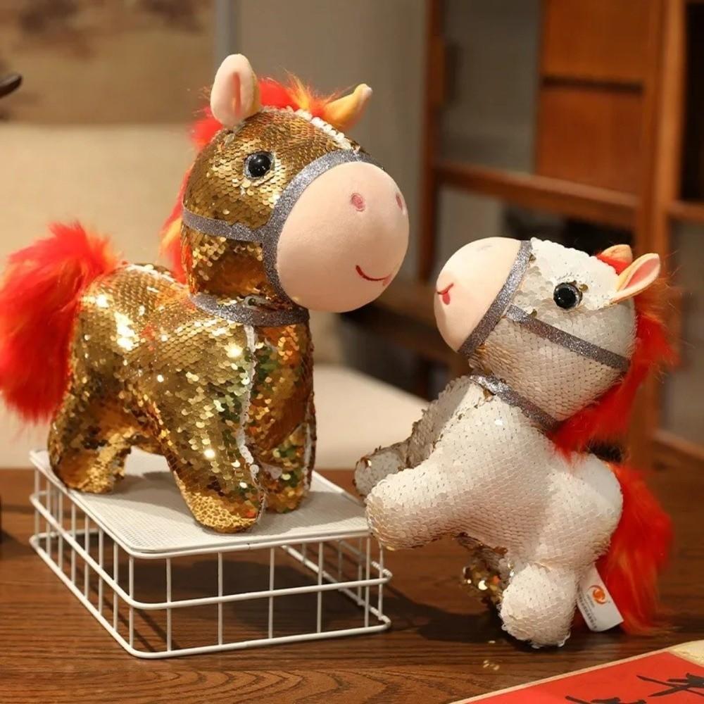 Stuffed Pretty Flashing Horse Plush Doll Colorful Sequined Pony Decor Festival Decoration