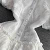 Summer Women's Retro Temperament Super Fairy Lapel Single-breasted White Embroidery Bubble Sleeve A Word Cake Dress