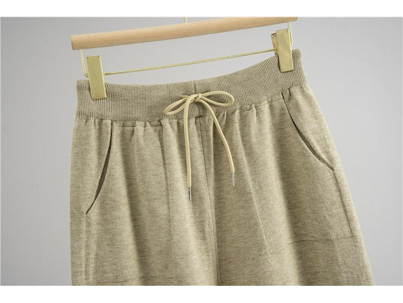 Женский модный вязаный комплект Осень/Зима: Свитер на молнии до середины и брюки широкого кроя