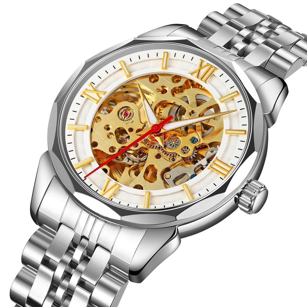 Мужские часы, механические, скелетонированные, из нержавеющей стали, водонепроницаемые, автоматические, с автоподзаводом, наручные часы в стиле стимпанк с ажурным циферблатом