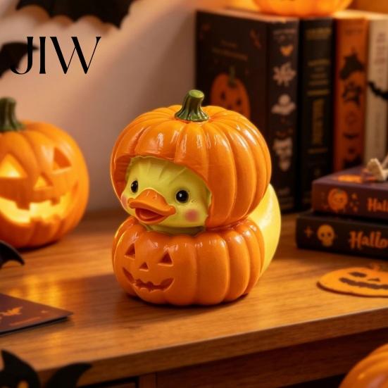 Resin Art for Home Entrance Halloween Pumpkin Duck Ornament, Stacked Yellow Handmade Desktop Crafts Figurines, Cute Mini Decor Party Decorations