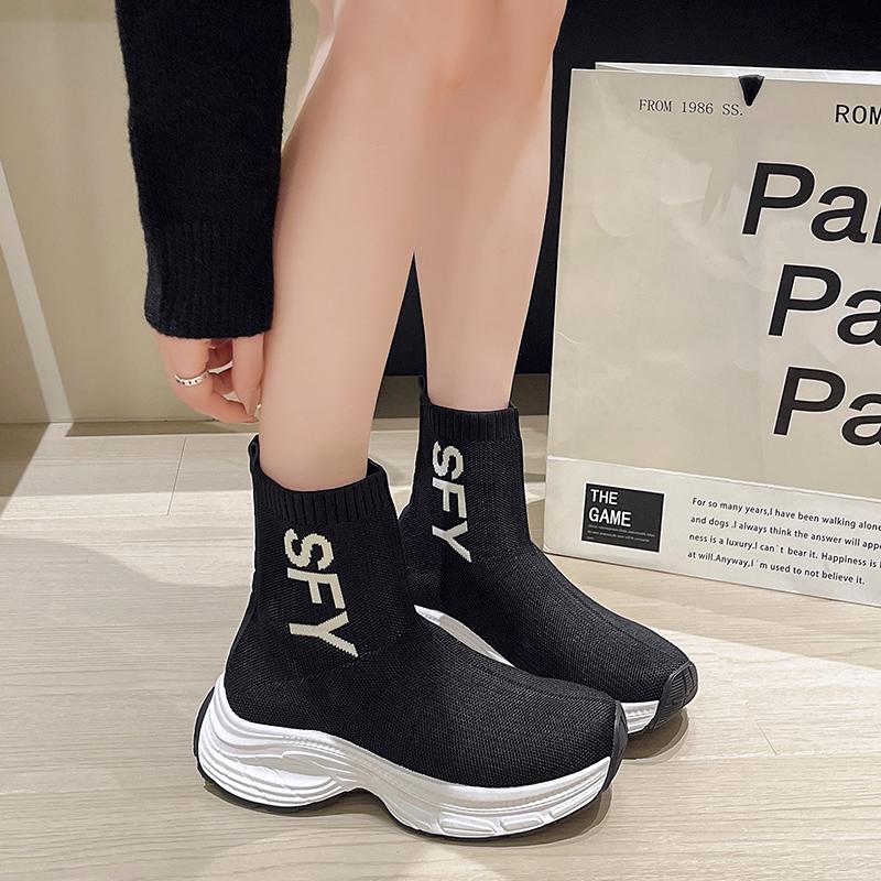 Женские ботильоны с острым носком, эластичные, на толстом среднем каблуке, модные короткие ботинки, новые черные туфли на платформе для женщин