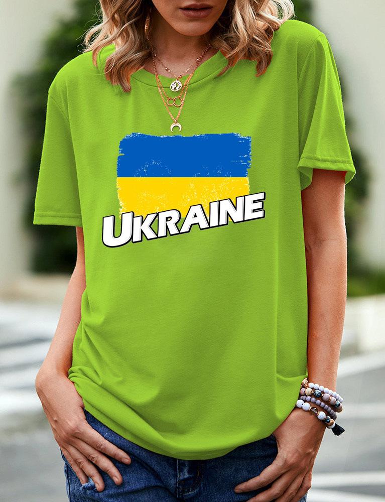 2024 New Women's Printed Ukraine Flag Short-sleeved Support Ukrainian Round Neck Short-sleeved 3D T-shirt