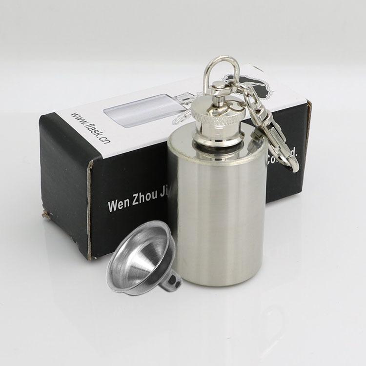 1 OZ Stainless Steel Mini Hip Flask with Keychain Screw Cap Portable Alcohol Flask Liquor Whiskey Bottle Outdoor Travel Gifts