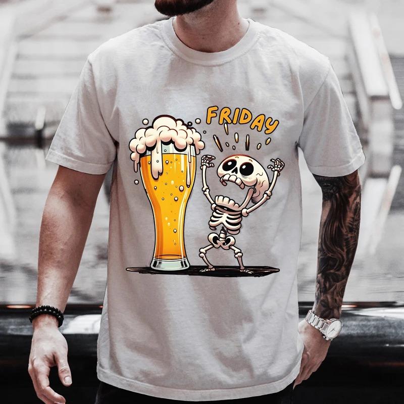 Summer Beer T-Shirts Funny 3D Skull Print T Shirt For Men Fashion New Oversized T-shirt Casual O-neck Short Sleeve Tops