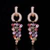 WWJ Long Dangling Drop Cluster Multicolor Zircon Women Earrings