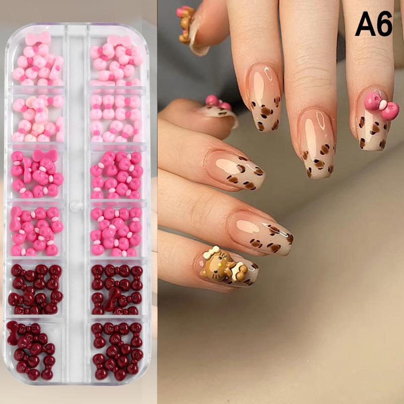 12 ячеек/коробка Мини бантики для дизайна ногтей 3D Милые конфетные цвета Шармы для ногтей Дизайны Сделай сам Смола Аксессуары для ногтей