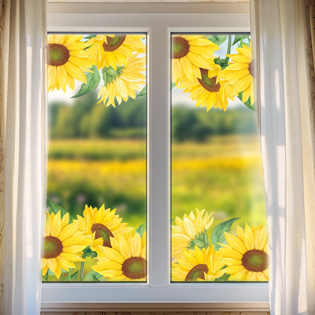 Sunflower Window Stickers for Living Room and Balcony Glass Decoration, Waterproof, Translucent and Beautifying