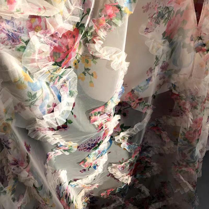 3D плиссированная цветочная кружевная сетка, украшение на свадьбу, фон, цветочный принт, ткань для самостоятельной одежды, платье, дизайнерская ткань