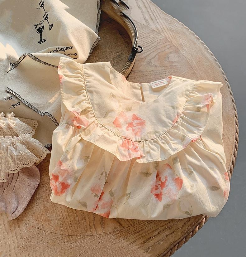 Платье для девочек весна-осень для новорожденных малышей с длинными рукавами и принтом Детское платье с оборками Одежда из хлопка Платье принцессы Одежда 1-8 лет