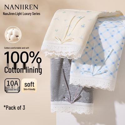 Женское корейское цветочное антибактериальное хлопковое нижнее белье средней посадки, 3 шт.