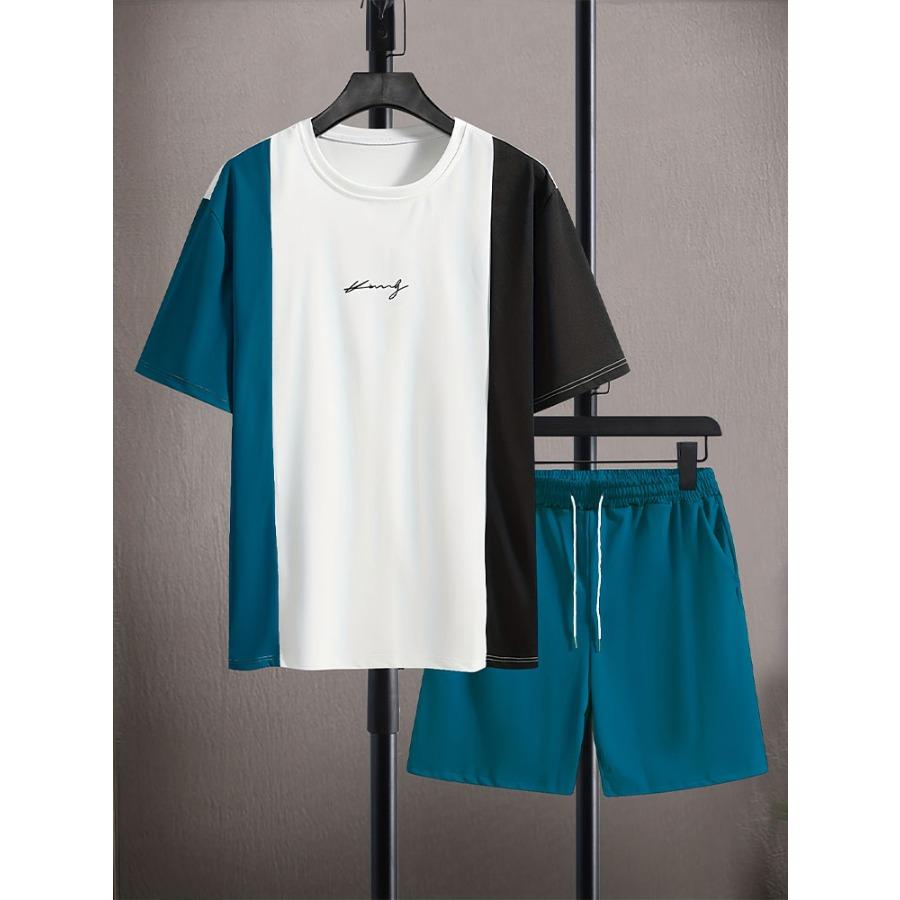 Летний повседневный мужской топ с короткими рукавами, модные пляжные шорты с цветным принтом, комплект из мужской футболки и шорт