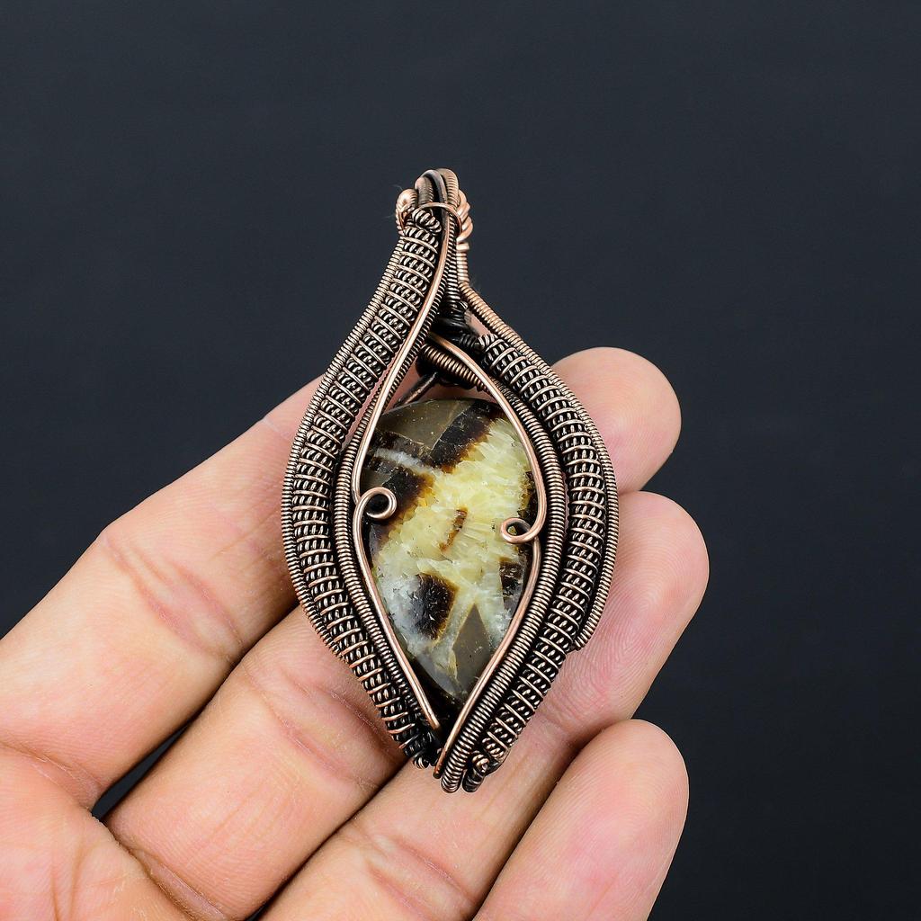 Lovely Septarian Gemstone Pure Copper Wire Wrapped Handmade Pendant Jewelry For Gift
