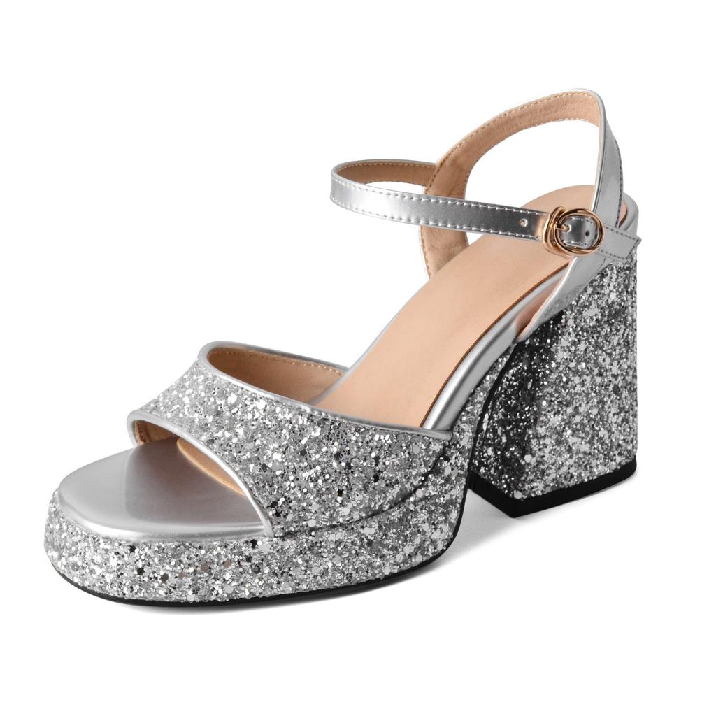 Krazing Pot Sequin Cloth Peep Toe Super High Heels Summer Shoes Buckle Straps Modern Party Fashion Women Sandals