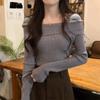 Slash Neck Knitwear Shoulder Top Women's Thin Bottomed Shirt Slim Long Sleeve Hotsweet Korean Fashion Clothes