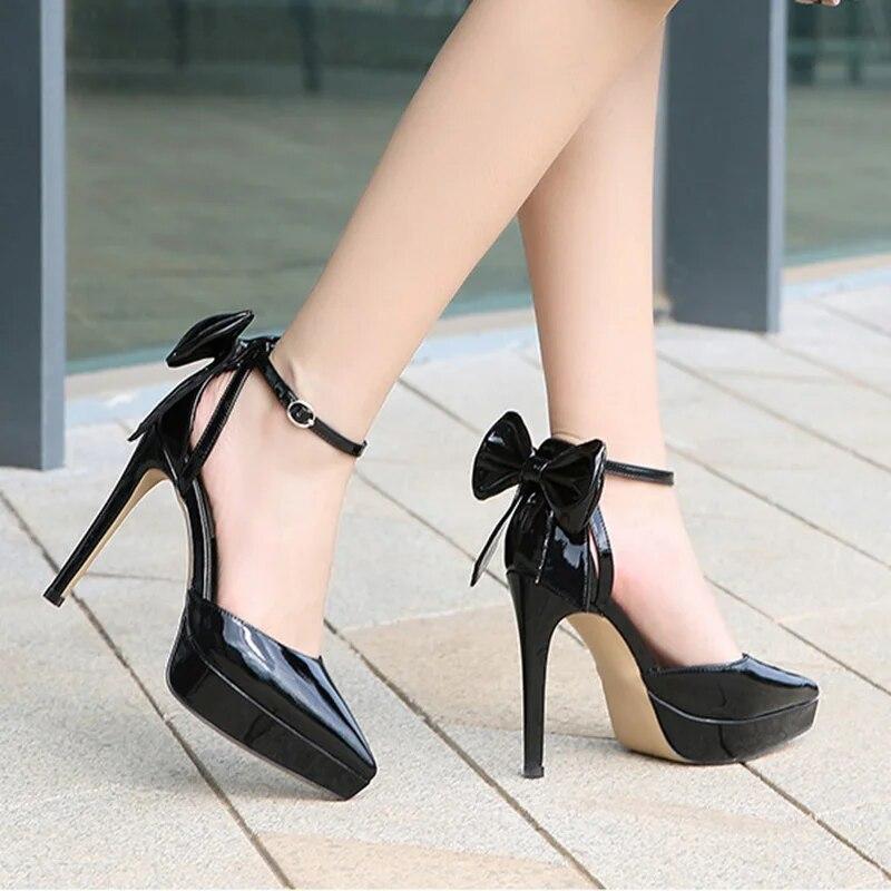 Женские сексуальные туфли-лодочки, женские туфли на шпильке, туфли-лодочки с острым носком, сексуальный бант, каблук 12 см, платформа 2,5 WZ
