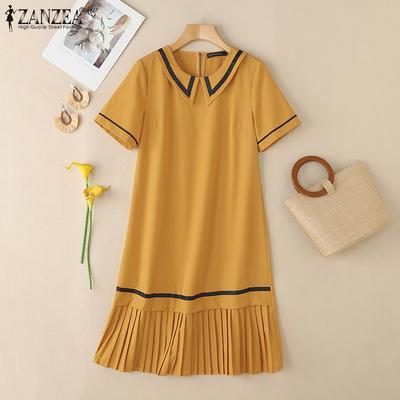 Женское повседневное платье с воротником-куклой, свободное, летнее, с коротким рукавом