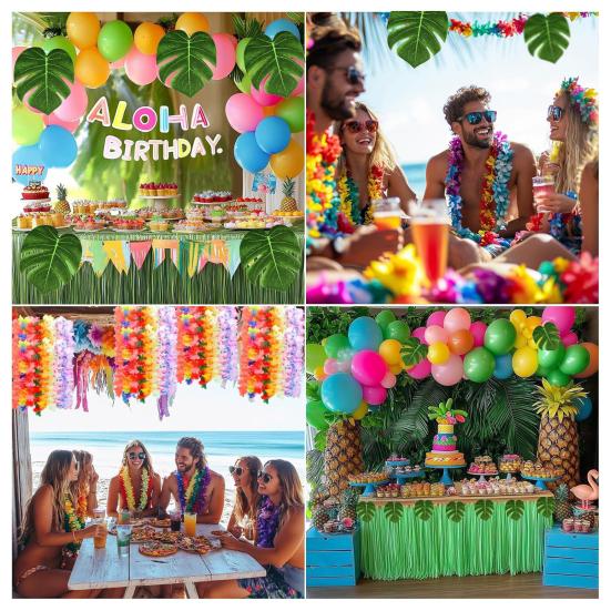 70 шт. Гавайские леи Луау Вечеринка Украшение Искусственные тропические пальмовые листья Гибискус