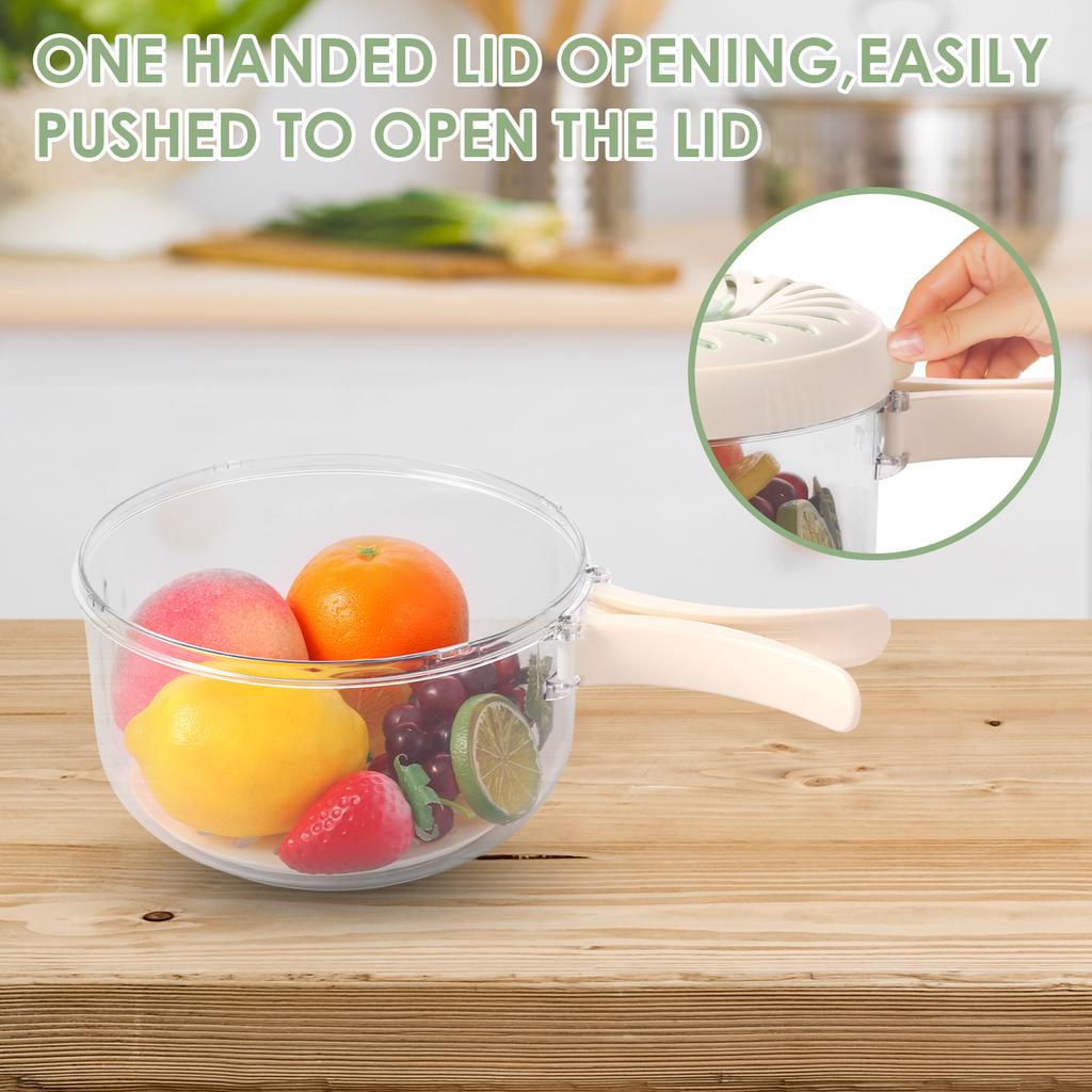 2pcs Foldable Fruit Drainage Baskets with Lids Plastic Fruit Cleaning Bowls Portable 2-in-1 Vegetable Storage Filter Containers