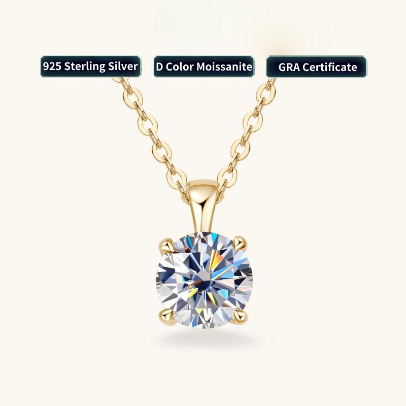D Color 6.5mm 1.0 Carat Moissanite Solitaire Drop Necklaces 18k Gold Plated Pendant Original Real 925 Silver Chain Jewelry for Women