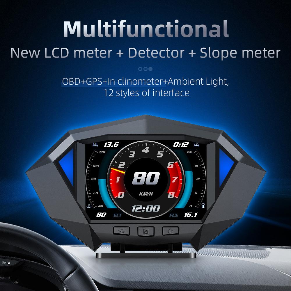 P1 HUD Проекционный дисплей OBD2 GPS Двойная система Цифровой спидометр Компьютер для вождения Измеритель наклона наклона