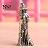 Artistic Copper Figurine Brass Witch Statue with Cat, Vintage Metal Figurine, Collectible Fantasy Gothic Tabletop Decoration Halloween Desk
