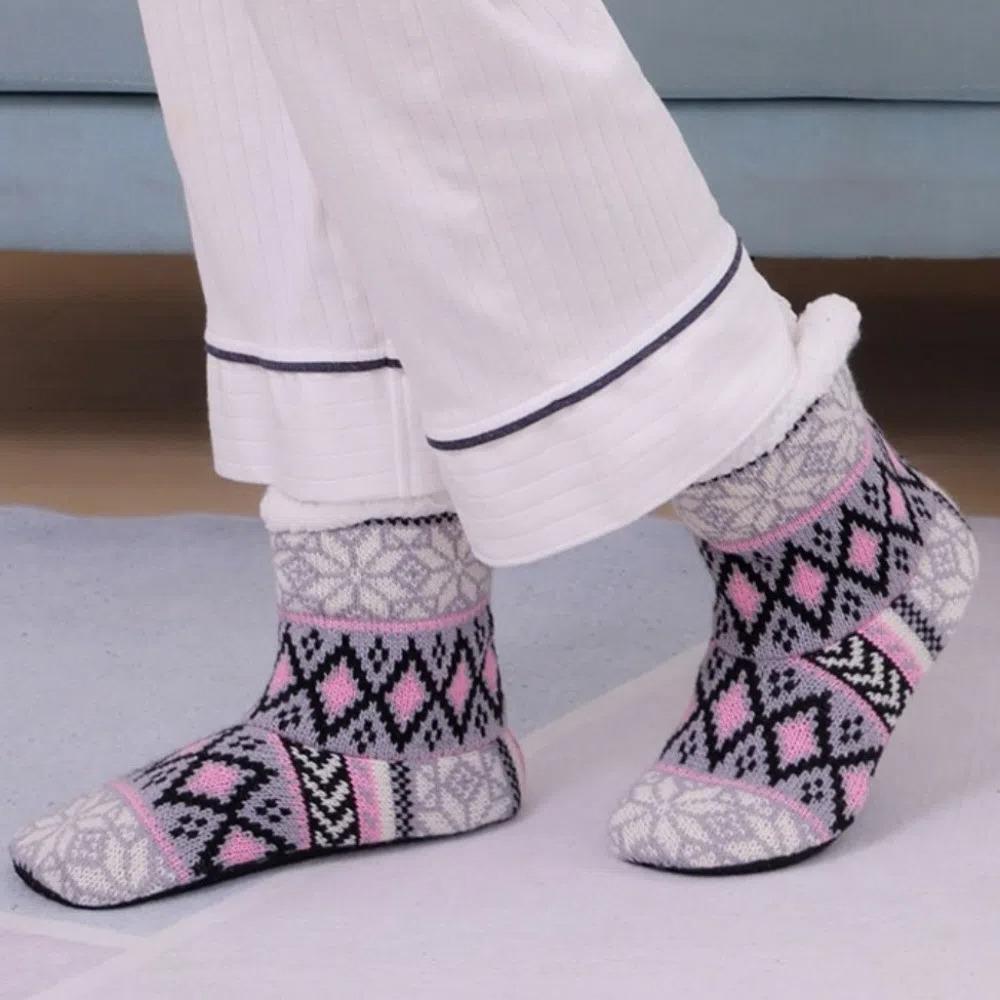 Мягкие флисовые носки-тапочки в полоску, зимние теплые носки, милые толстые термоноски для женщин