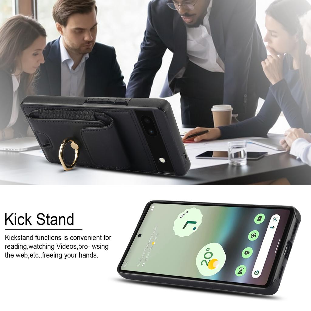 Для чехла для телефона Google Pixel 6a из ПУ кожи+ТПУ с держателем для карт и кольцом-держателем