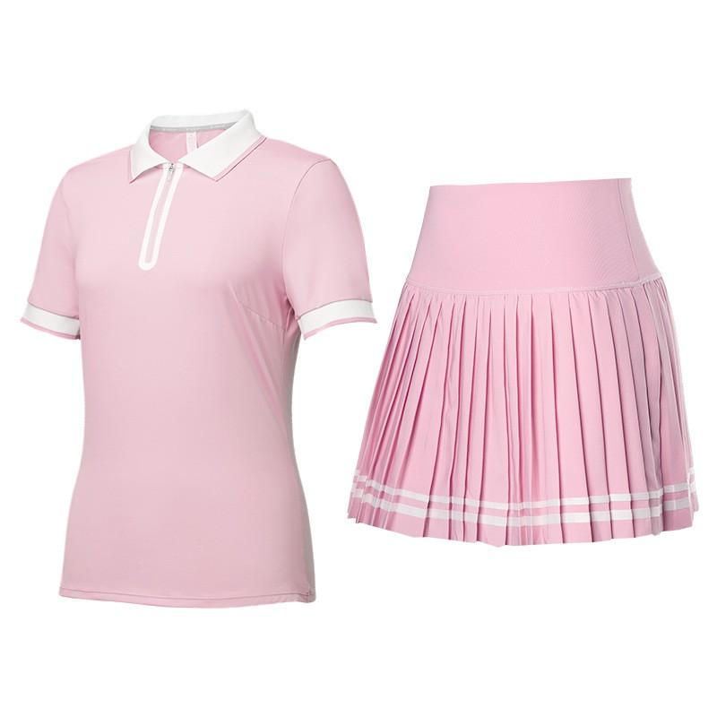 Womens Sporty Polo Top Pleated Skirt Set Tennis Gym Running Active Wear