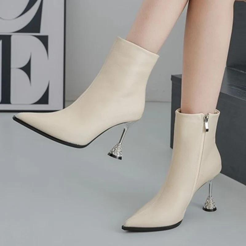 Женские ботильоны с острым носком, модные кожаные туфли на высоком каблуке 2025 года, тренд зимы, новый бренд, элегантные туфли-лодочки, дизайнерские Botas De Mujer