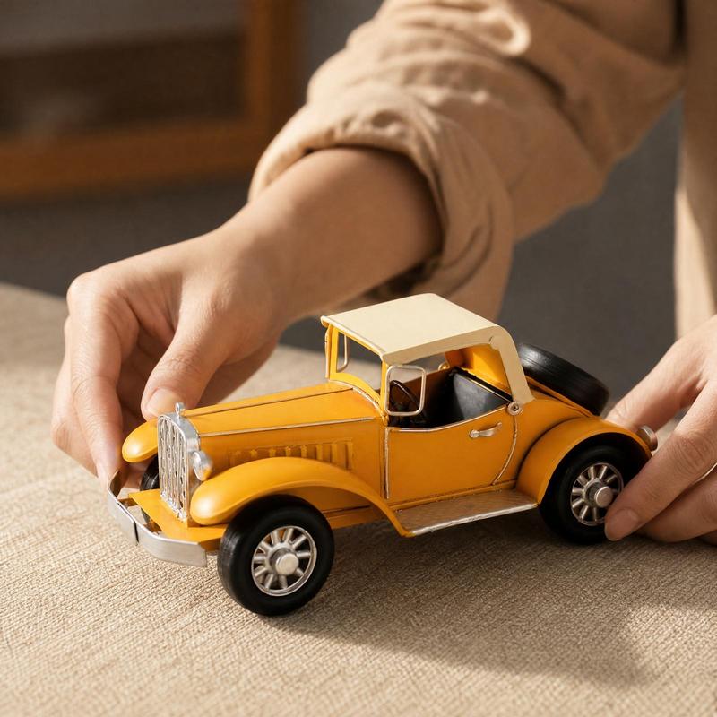 Old School Tin Car Model Decorative Figure for Living Room Shelf Cabinet Retro Vehicle Art