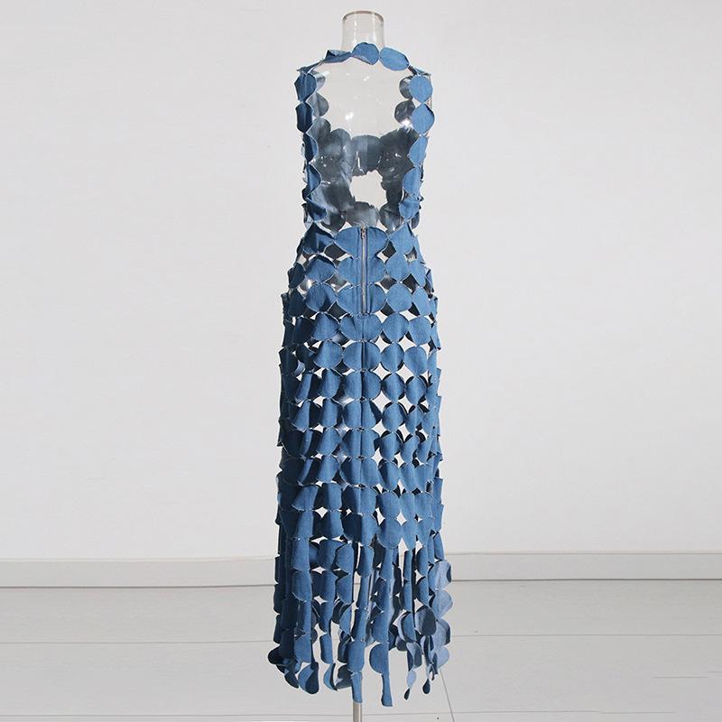 Spring 2025 Fashion: Sexy Blue Denim Tassel Suspender Dress for Women