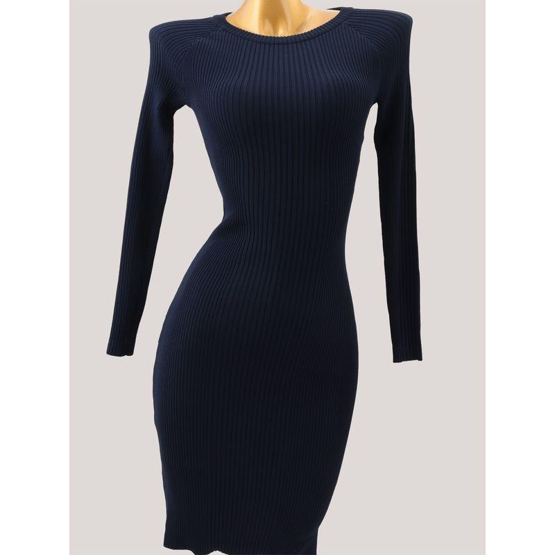 Foreign Trade Minimalist Rib Round Neck Long Sleeve Knitted Dress Women Autumn and Winter New Slim Fit Slimming Sheath Base Skirt