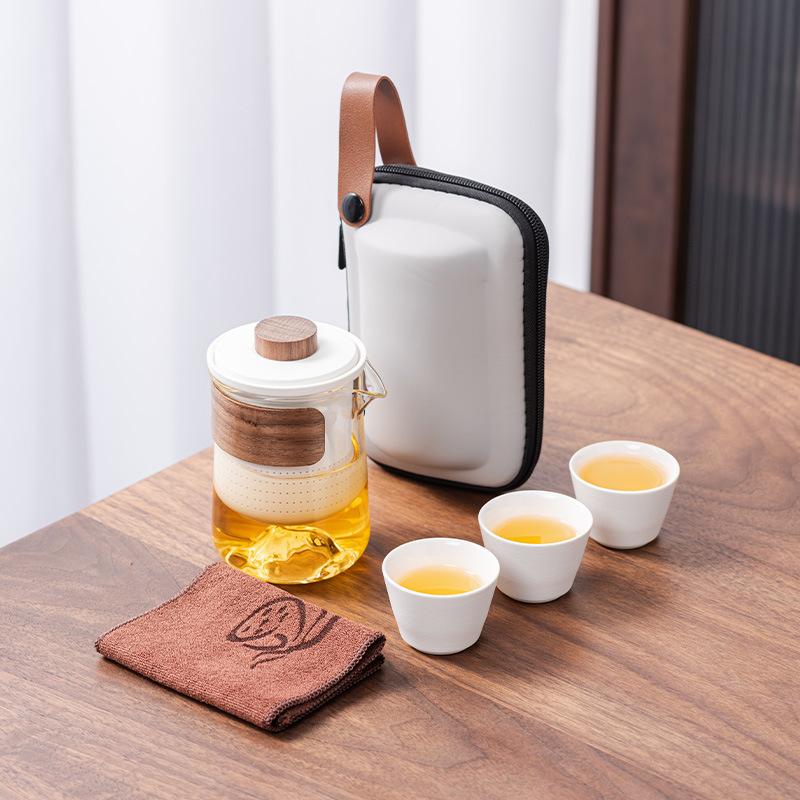 Travel tea set gift glass outdoor pot three cups high-end ceramic express cup bubble teapot teacup